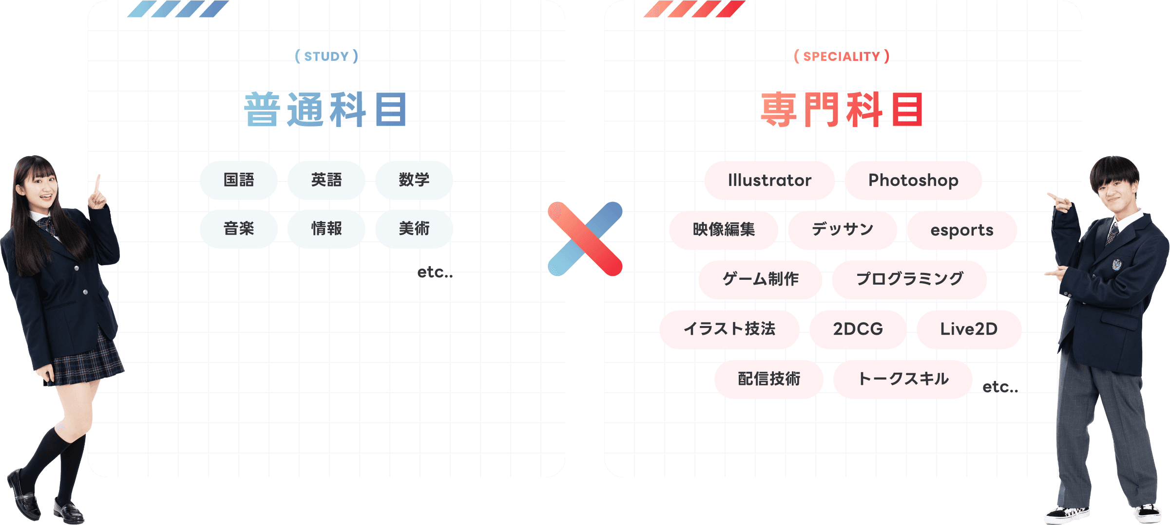 普通科目と専門科目の図